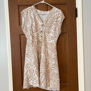 LOFT Cream and Brown Patterned Dress